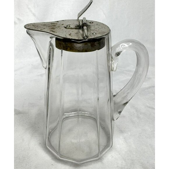 Other - Vintage Glass Syrup Pitcher or Creamer With Metal Hinged Lid & Handle